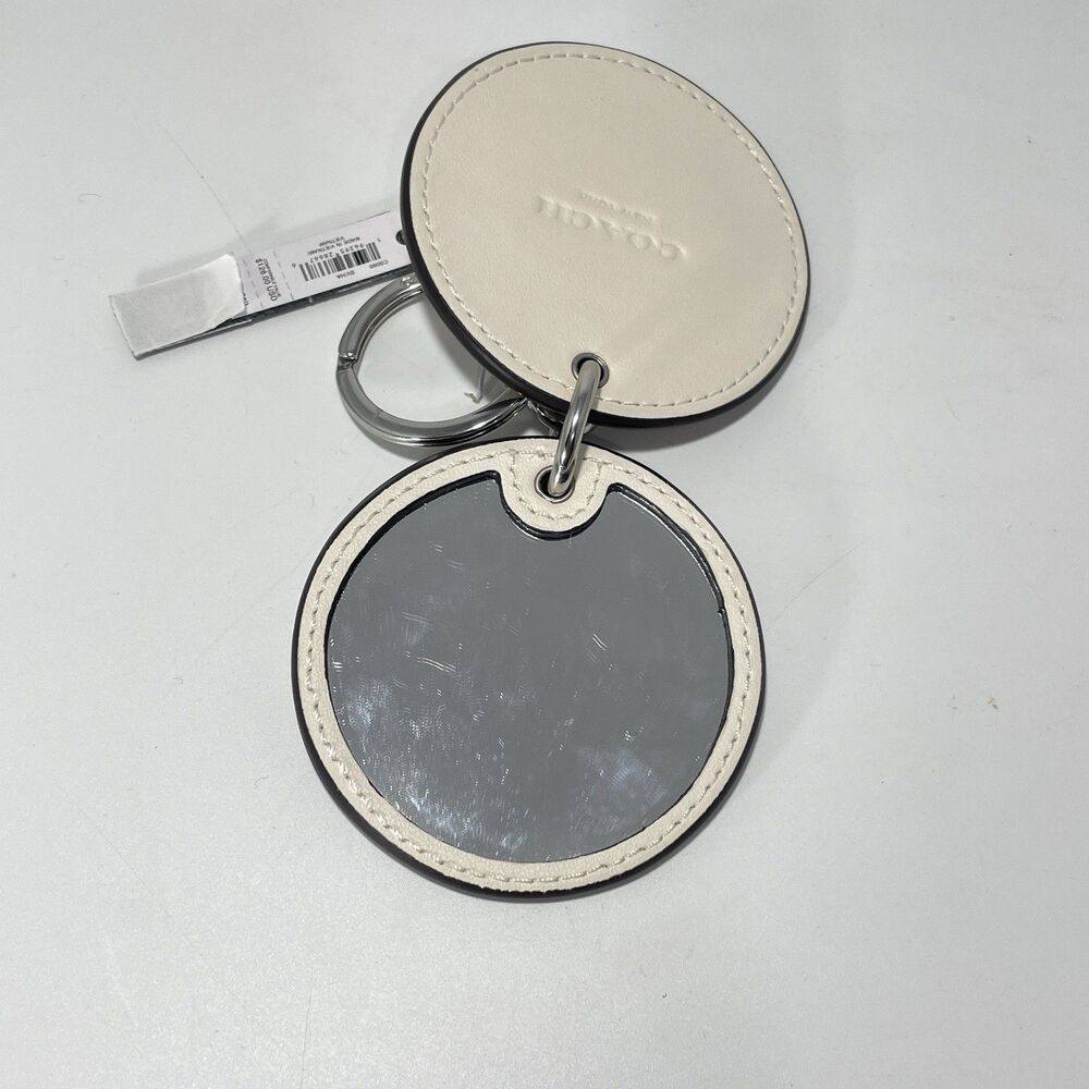 COACH Mirror Bag Charm with Signature Logo Leather Chalk Off White Brand New - Picture 2 of 5
